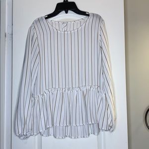 White flowy top with brown/ gold stripes